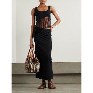 Faithfull the Brand NWT Maceio Fringed Cutout Cotton-Jersey Maxi Dress size 6